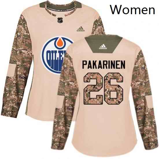 Womens Adidas Edmonton Oilers 26 Iiro Pakarinen Authentic Camo Veterans Day Practice NHL Jersey